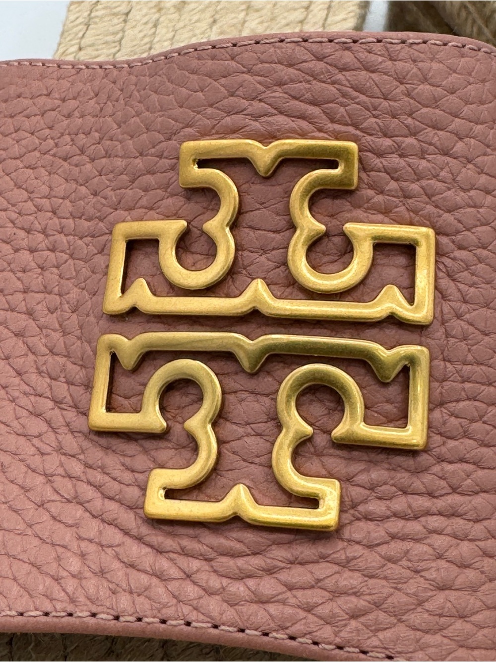 Tory Burch Britten Espadrille Leather Slide Sandals Mules Pink Moon Gold Logo - Picture 10 of 13